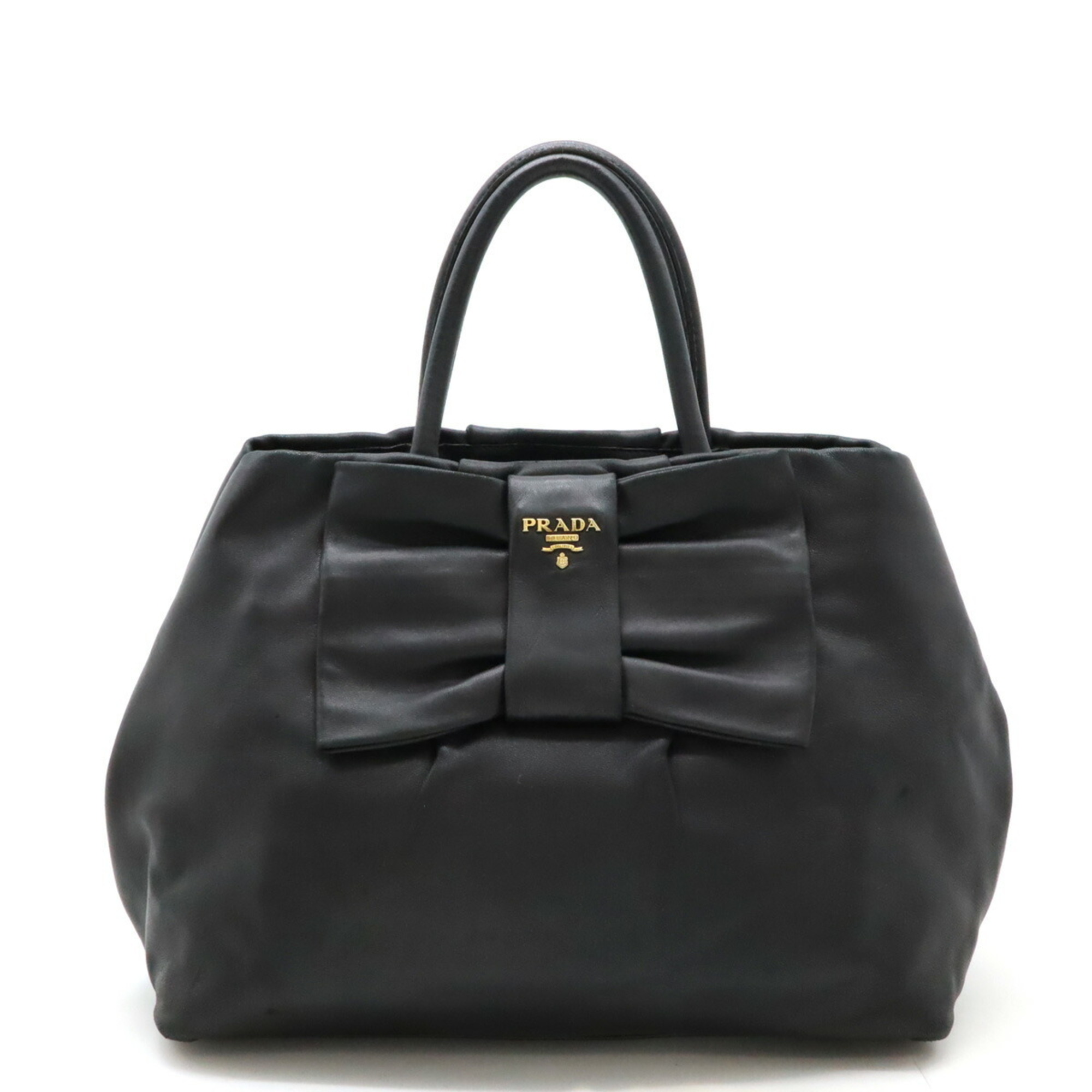 PRADA Prada Tote Bag Handbag Ribbon Leather NERO Black