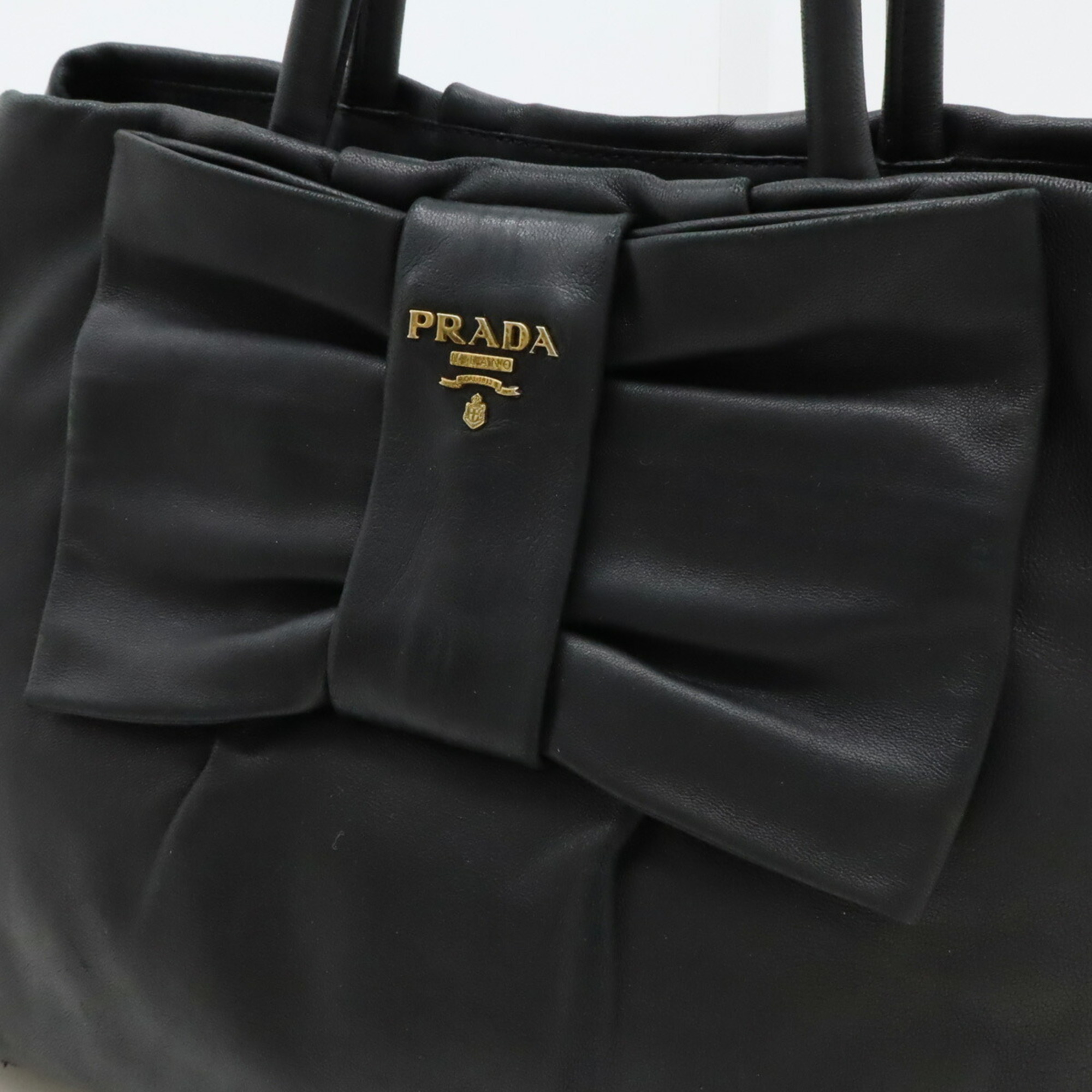 PRADA Prada Tote Bag Handbag Ribbon Leather NERO Black