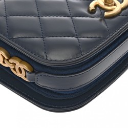 CHANEL Chanel Matelasse Coco Mark Chain Navy Women's Shiny Calfskin/Suede Shoulder Bag