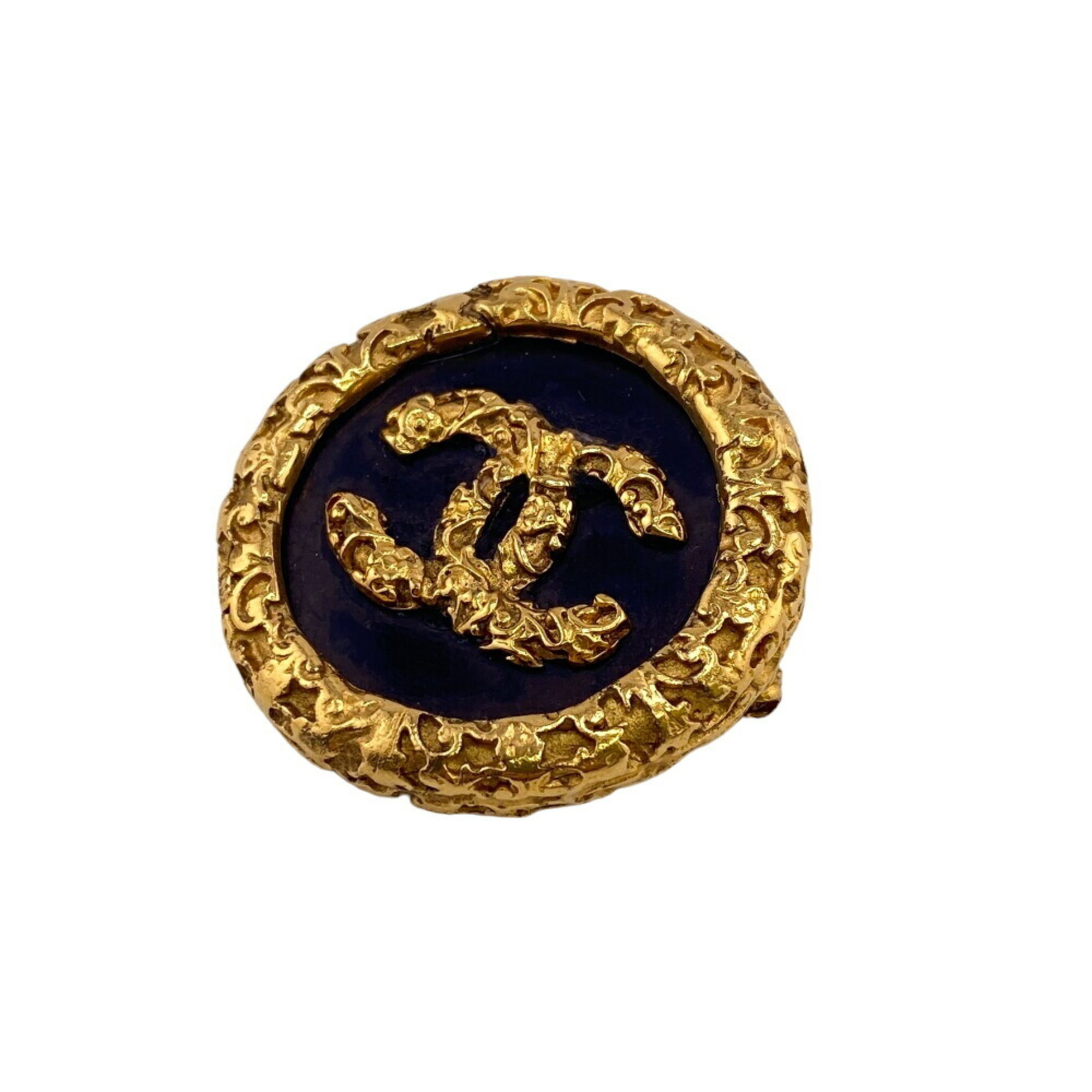 CHANEL 93A Coco Mark Brooch Black Unisex