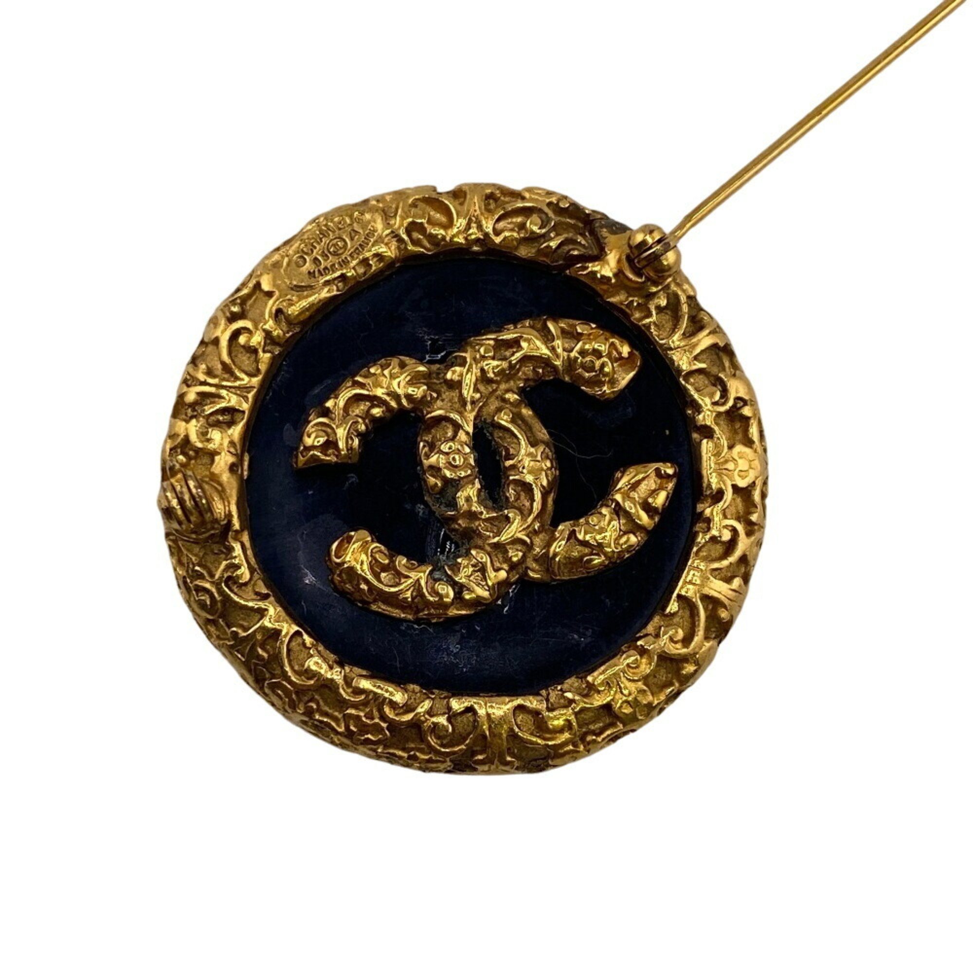 CHANEL 93A Coco Mark Brooch Black Unisex