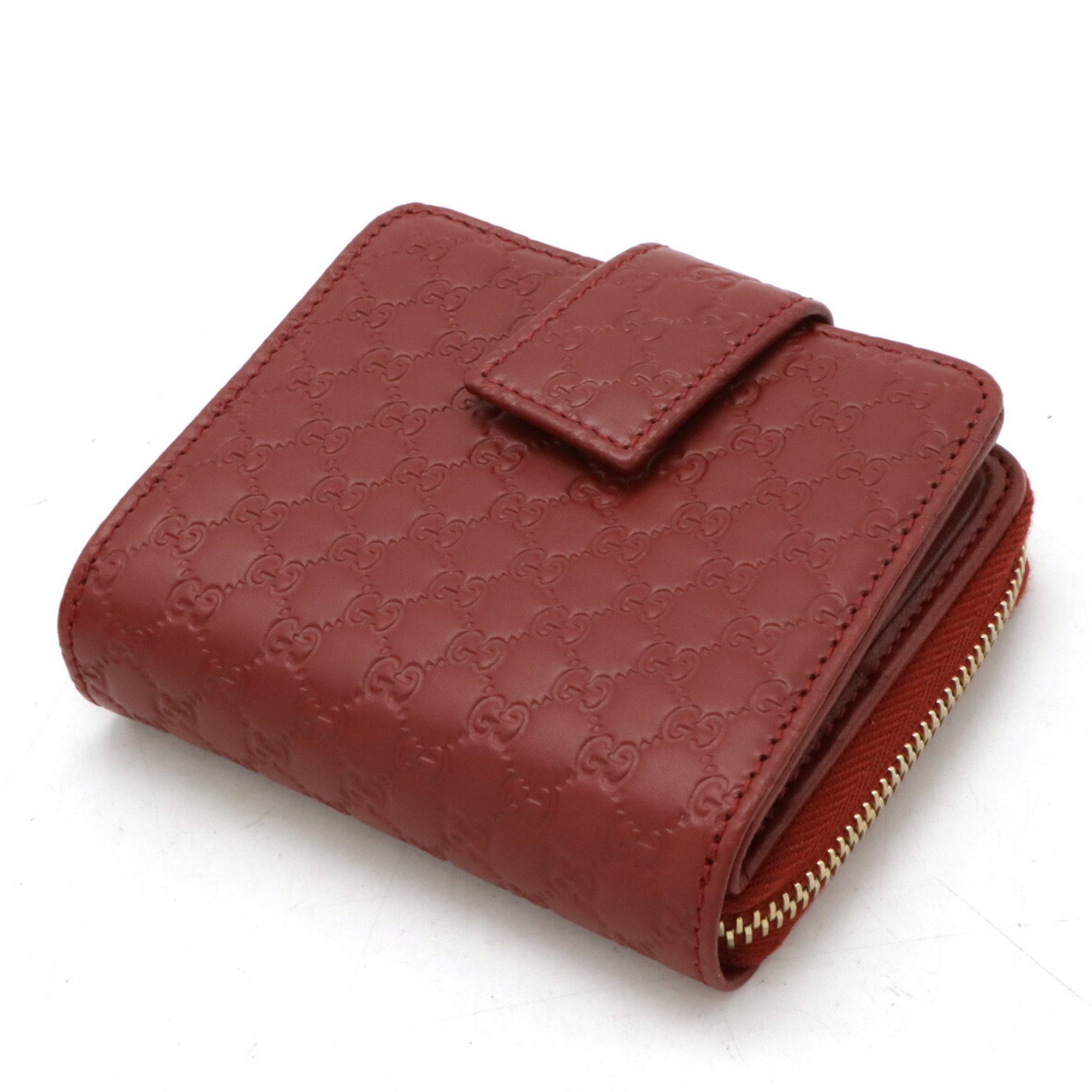 GUCCI Micro Guccissima Compact Wallet Round Bi-fold Leather Red 449395