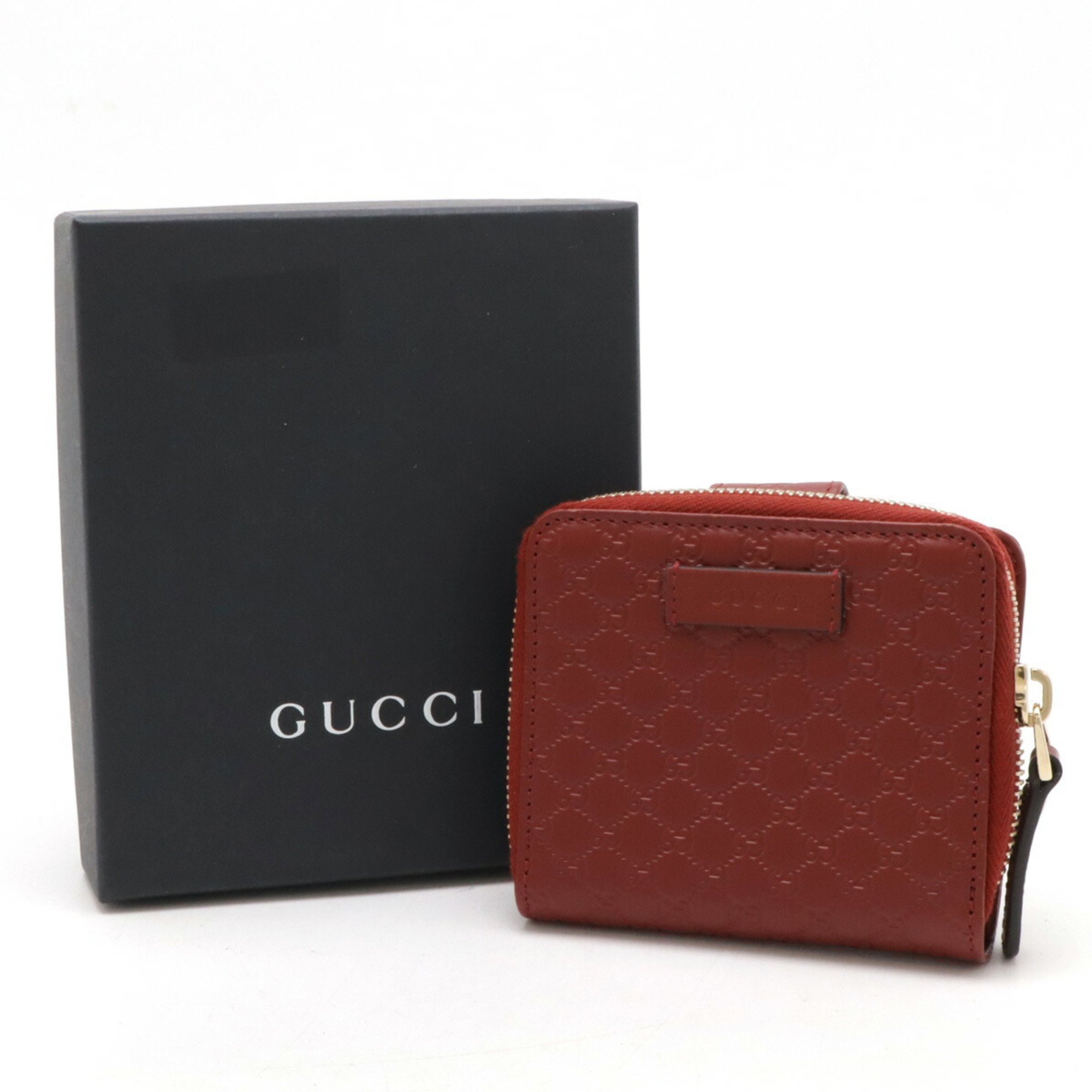 GUCCI Micro Guccissima Compact Wallet Round Bi-fold Leather Red 449395