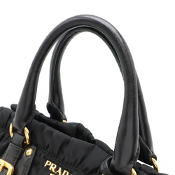 PRADA Gathered Tote Bag Handbag Nylon Leather NERO Black Shoulder BN1336