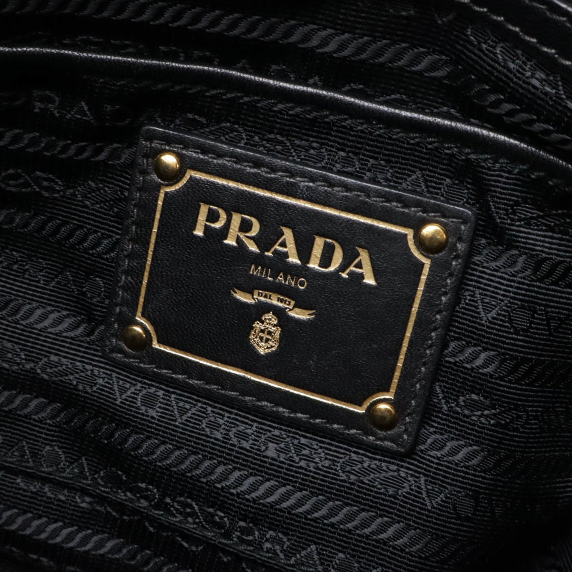 PRADA Gathered Tote Bag Handbag Nylon Leather NERO Black Shoulder BN1336