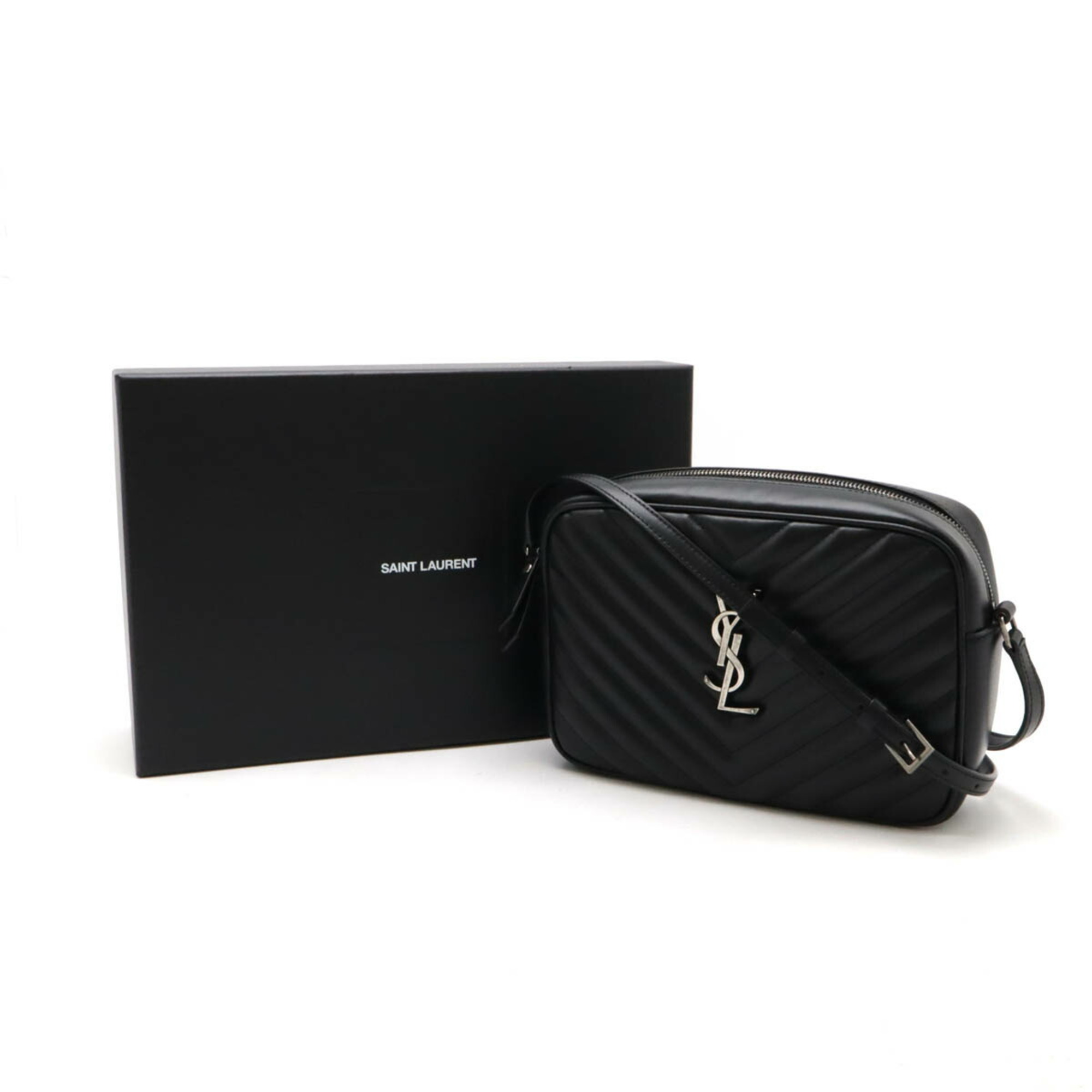 SAINT LAURENT PARIS Yves Saint Laurent YSL Lou Camera Bag Shoulder V Stitch Leather Black 761554