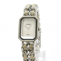 CHANEL Premiere White Shell Dial M Size SS Leather Ladies Watch H1639