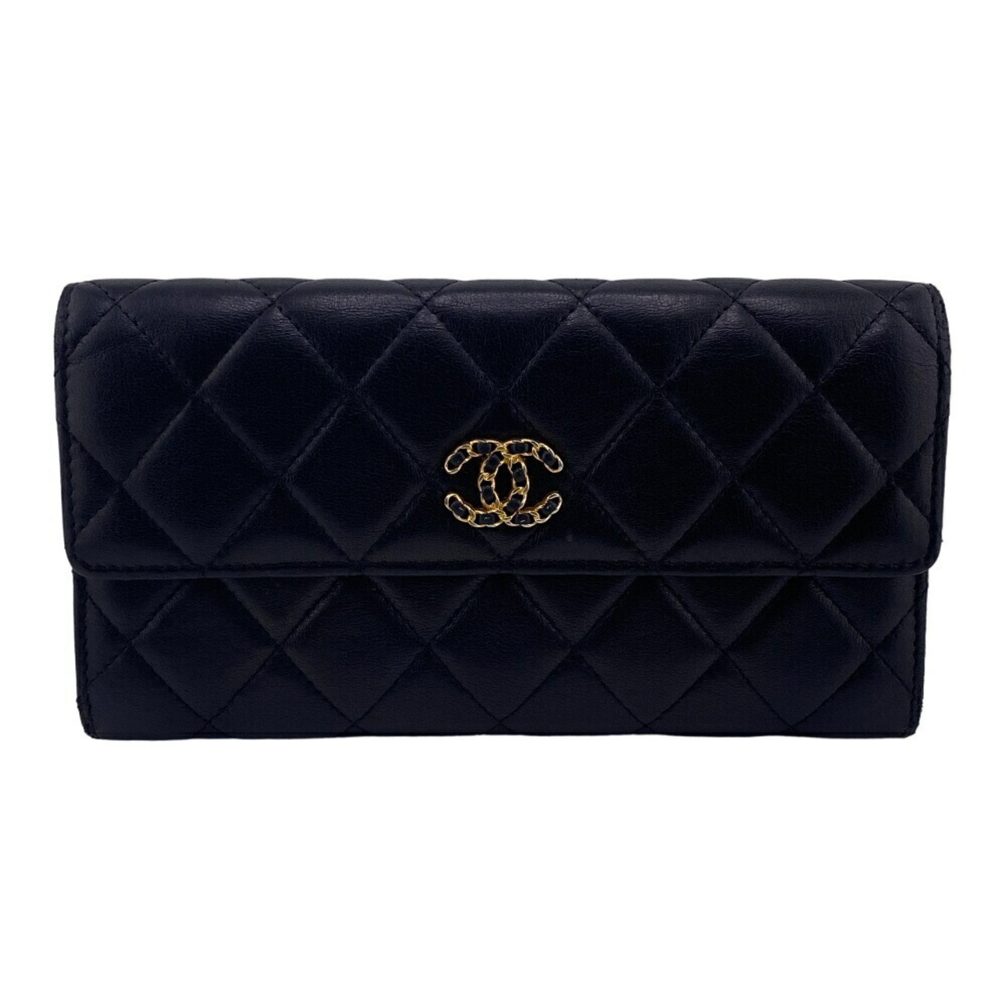 CHANEL Coco Mark Matelasse Long Wallet Black Women's