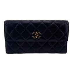 CHANEL Coco Mark Matelasse Long Wallet Black Women's