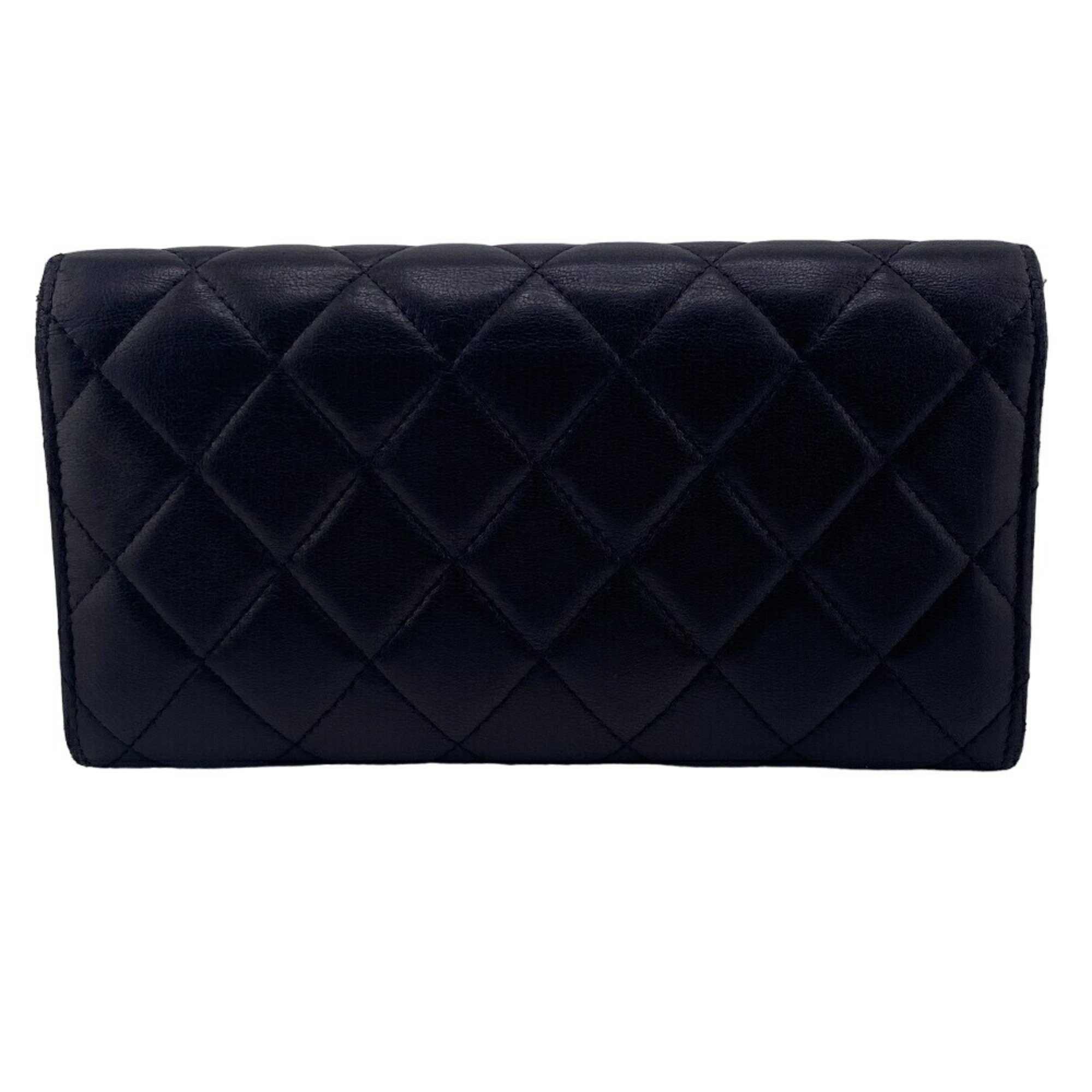 CHANEL Coco Mark Matelasse Long Wallet Black Women's