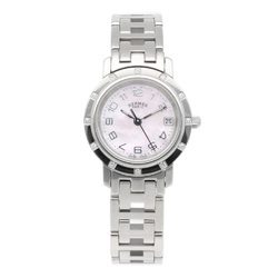 Hermes Clipper Watch Stainless Steel CL4.230 Quartz Ladies HERMES Bezel Diamond Shell Dial Overhauled