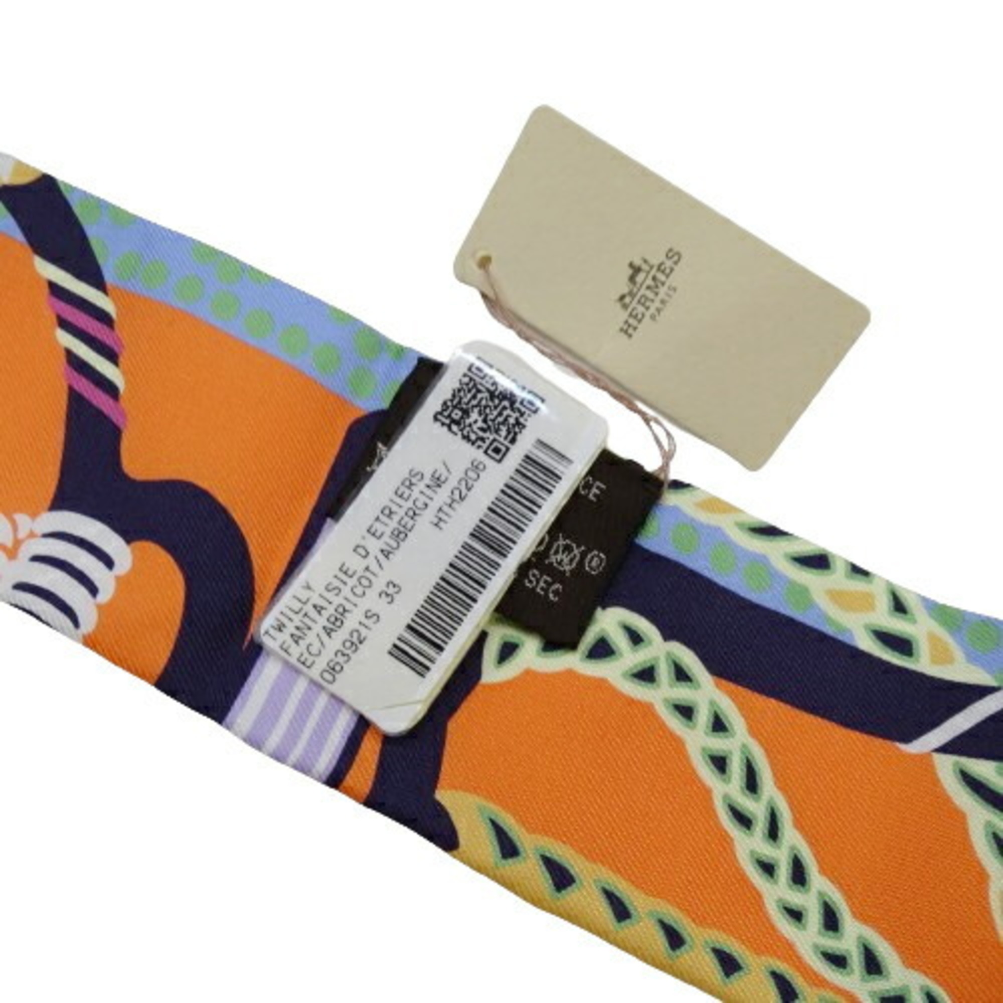 Hermes HERMES Scarf Women's Twilly FANTAISIE D'ETRIERS Stirrup Fantasy Silk Orange Multi