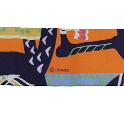 Hermes HERMES Scarf Women's Twilly FANTAISIE D'ETRIERS Stirrup Fantasy Silk Orange Multi