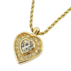 Christian Dior Necklace Heart Motif Rhinestone GP Plated Gold Women's