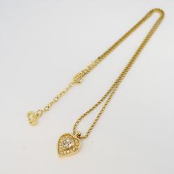 Christian Dior Necklace Heart Motif Rhinestone GP Plated Gold Women's