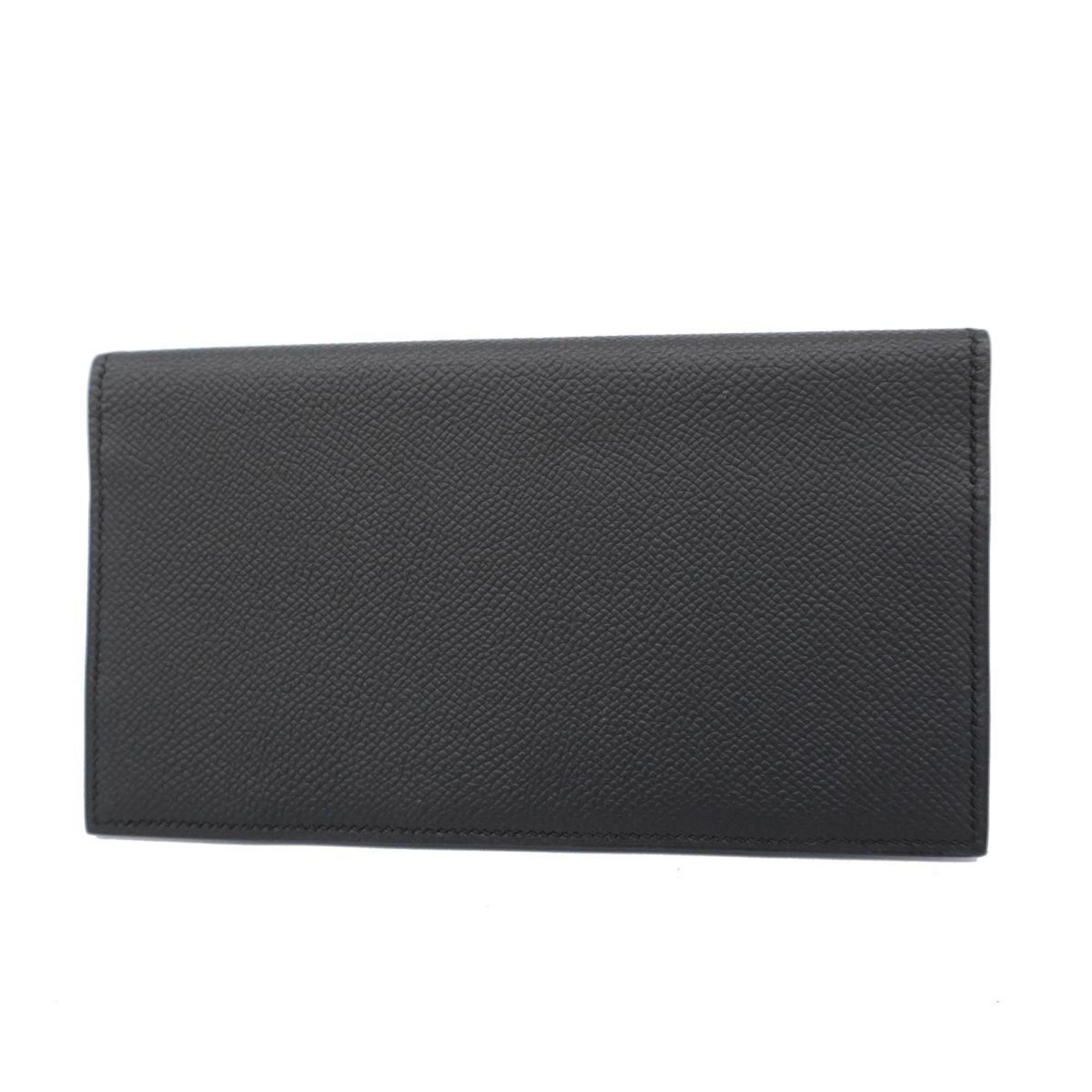 Hermes Long Wallet Fleming D Engraved Epsom Black Men's Women's