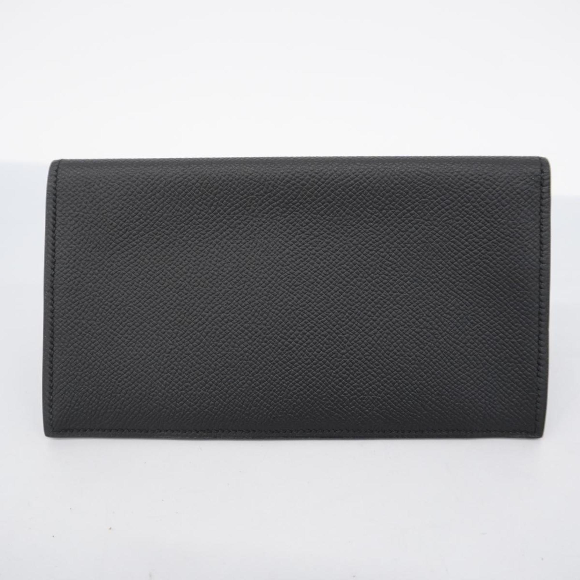 Hermes Long Wallet Fleming D Engraved Epsom Black Men's Women's