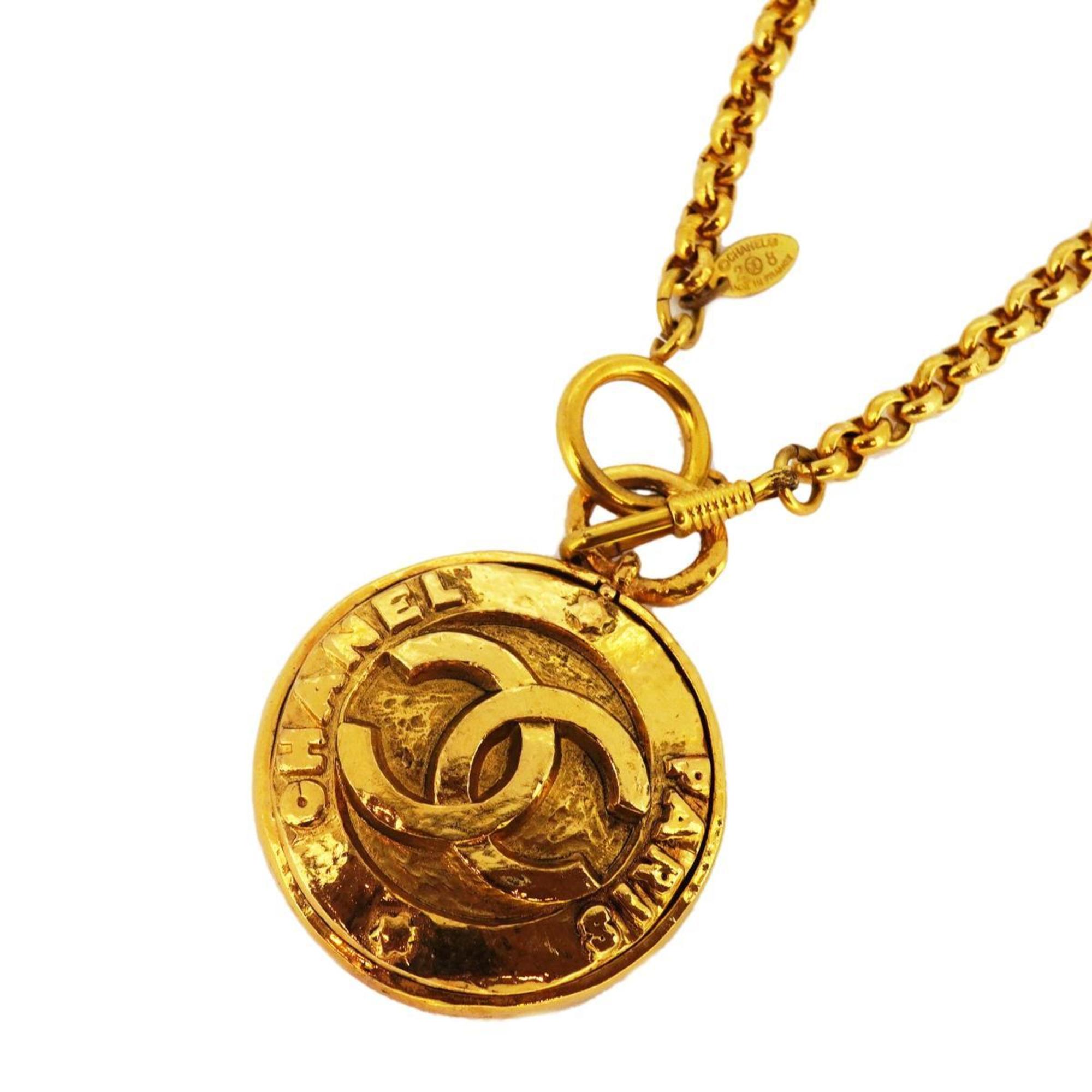 Chanel Necklace Coco Mark Circle Mirror GP Plated Gold Women's