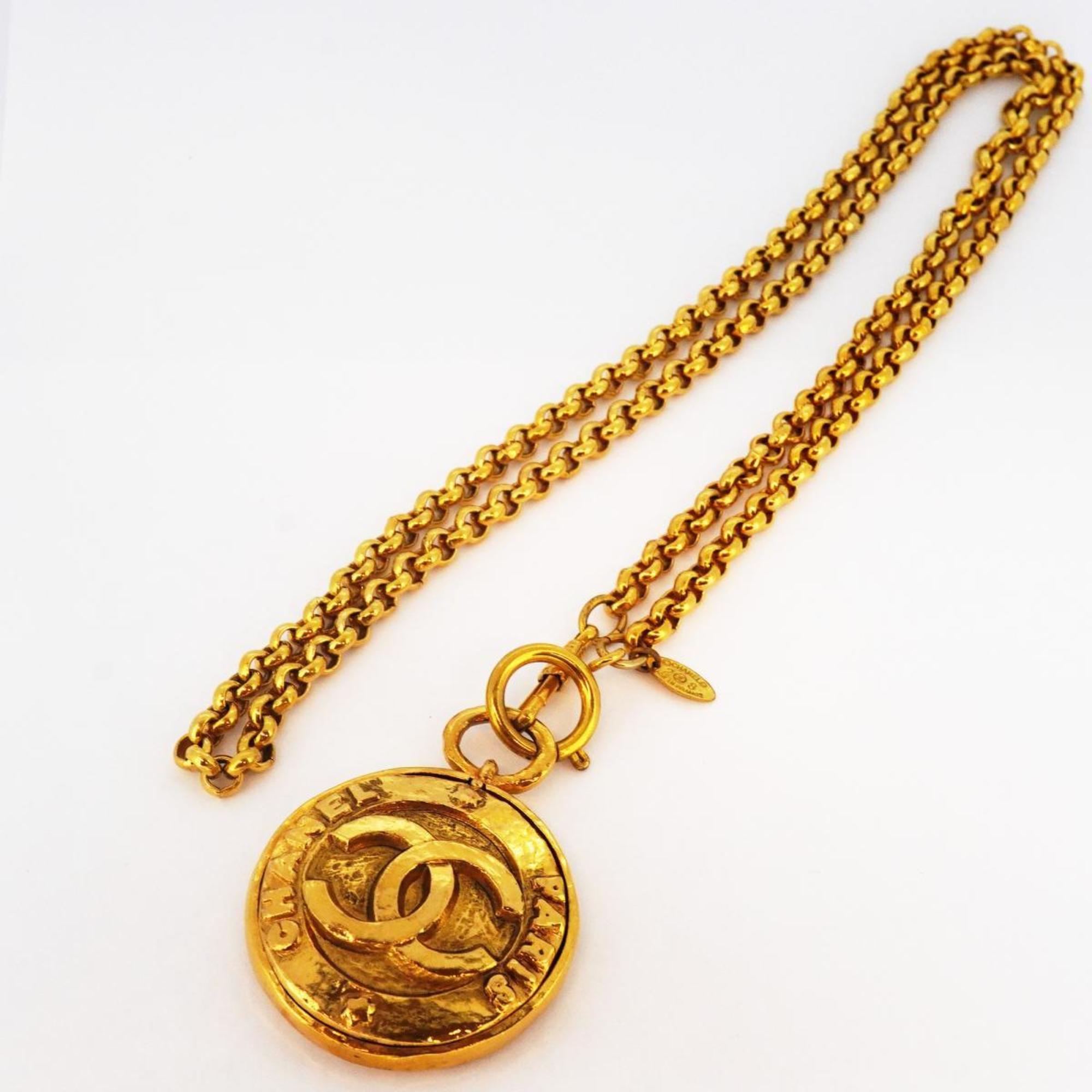 Chanel Necklace Coco Mark Circle Mirror GP Plated Gold Women's