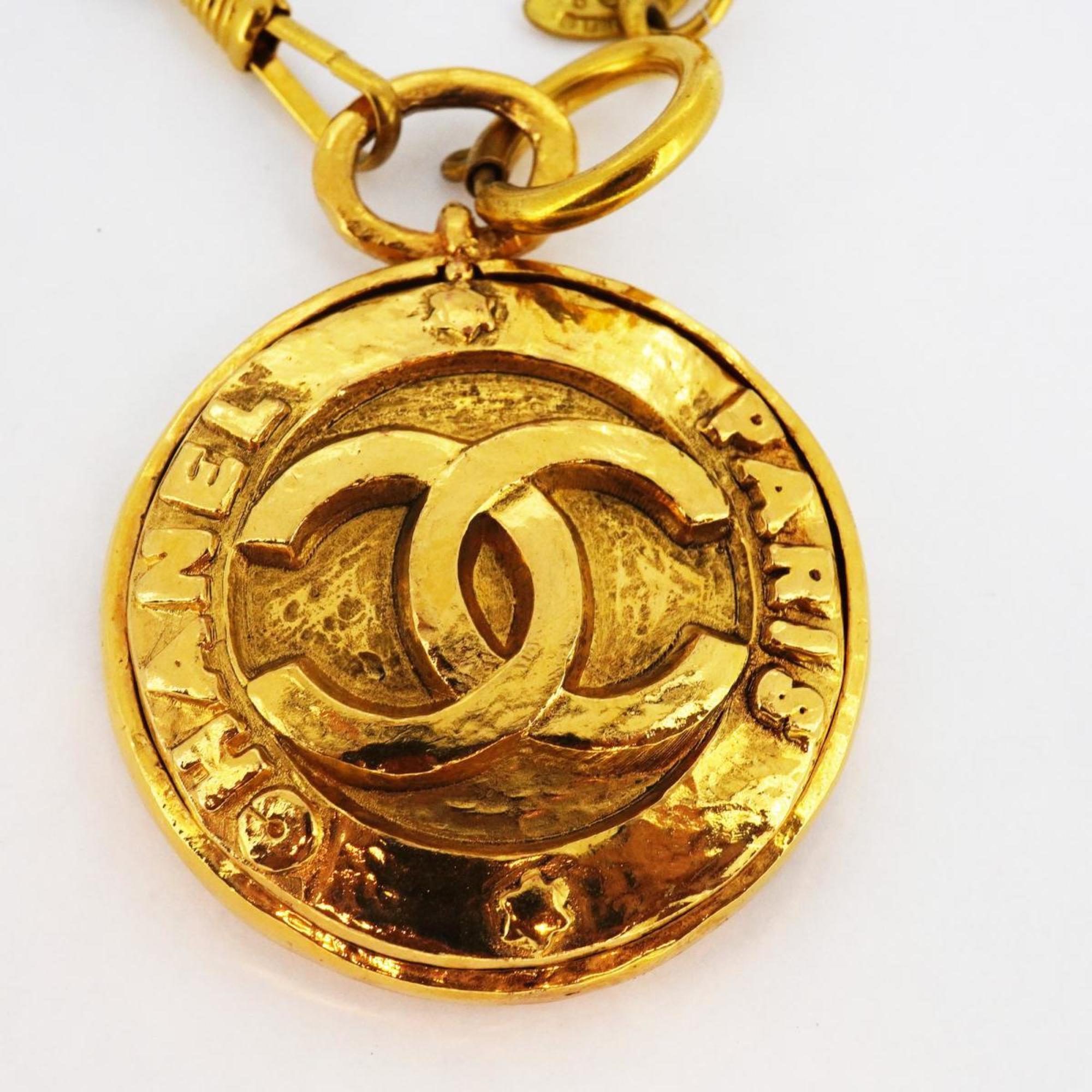 Chanel Necklace Coco Mark Circle Mirror GP Plated Gold Women's