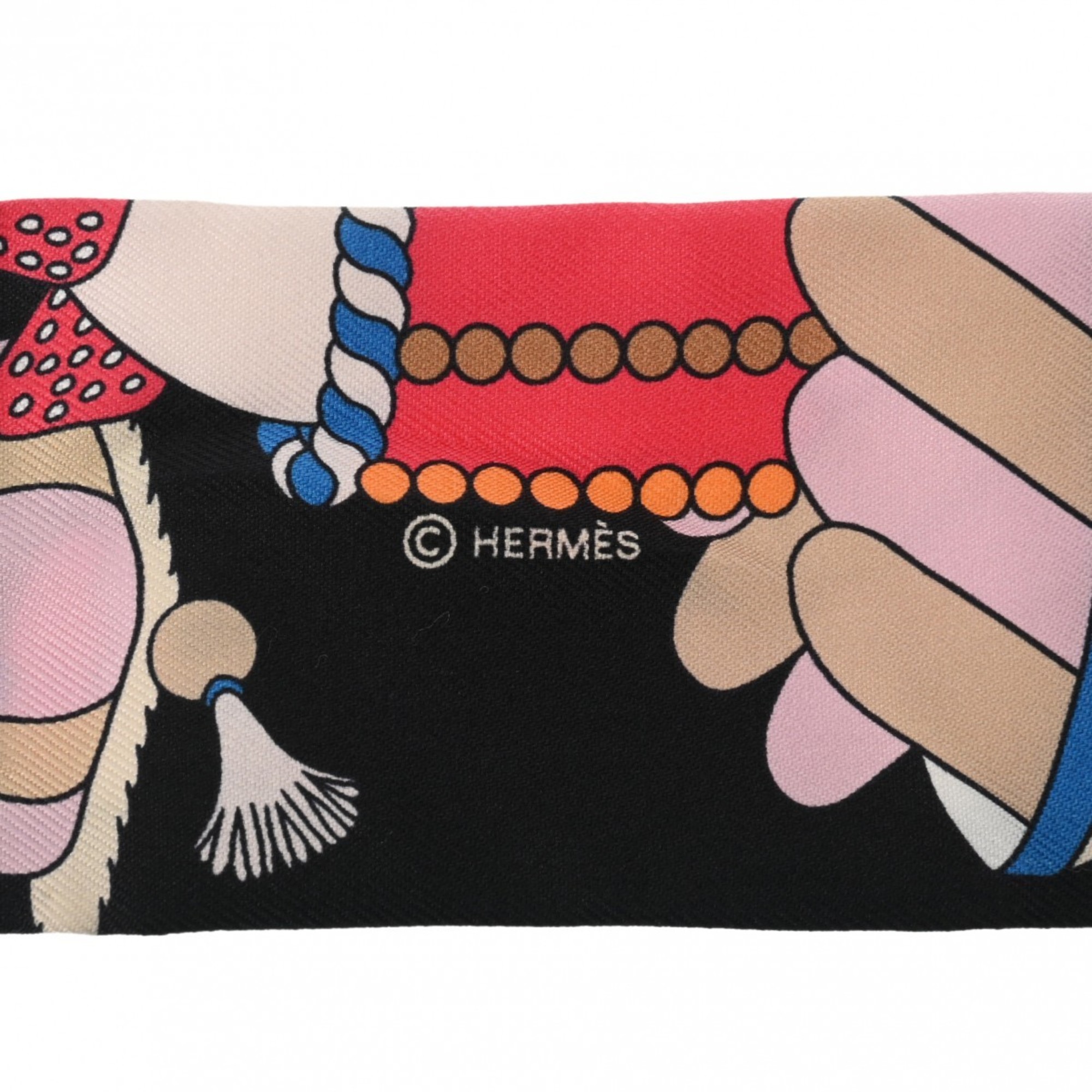 HERMES Twilly Charm LA PATISSERE FRANCAISE Black Multicolor Women's 100% Silk Scarf Muffler