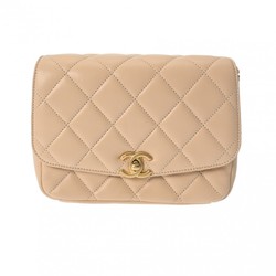 CHANEL Chanel Matelasse Chain Shoulder 20cm Beige Women's Lambskin Bag