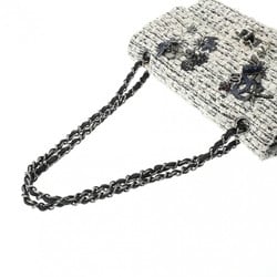 CHANEL Chain Shoulder Double Flap 25cm White Women's Tweed Bag