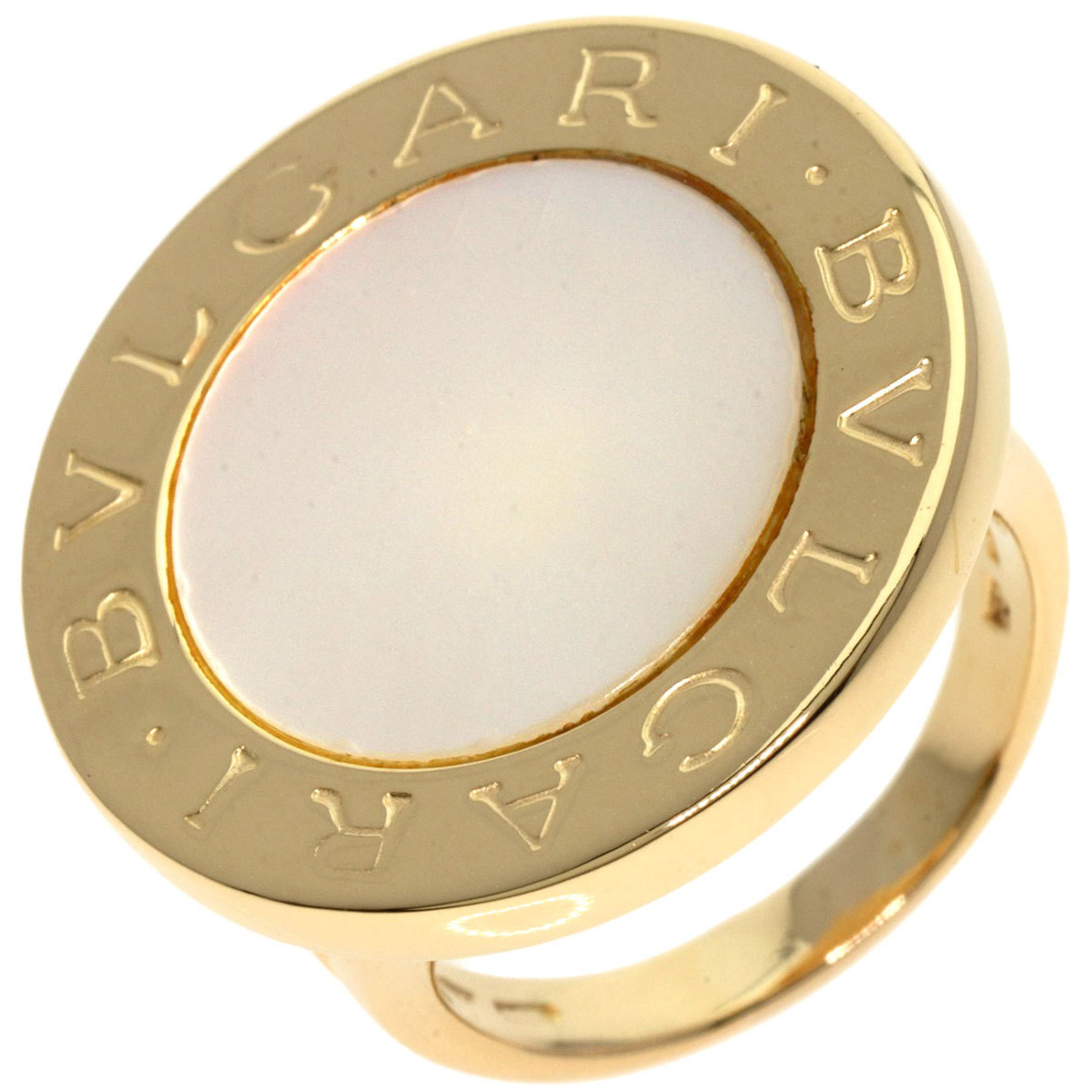 BVLGARI White Shell Ring, 18K Yellow Gold, Women's