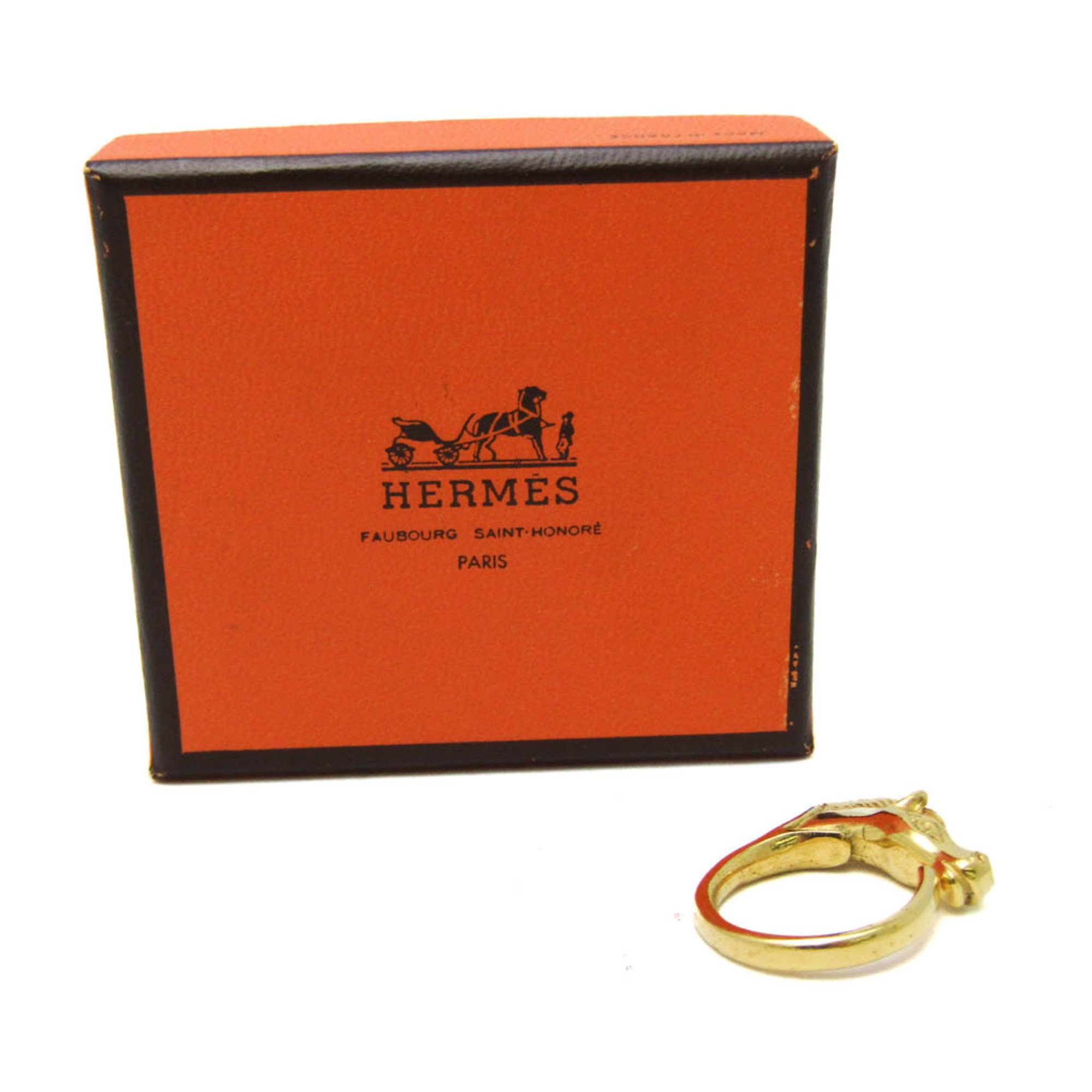 Hermes Cheval Metal Band Ring Gold