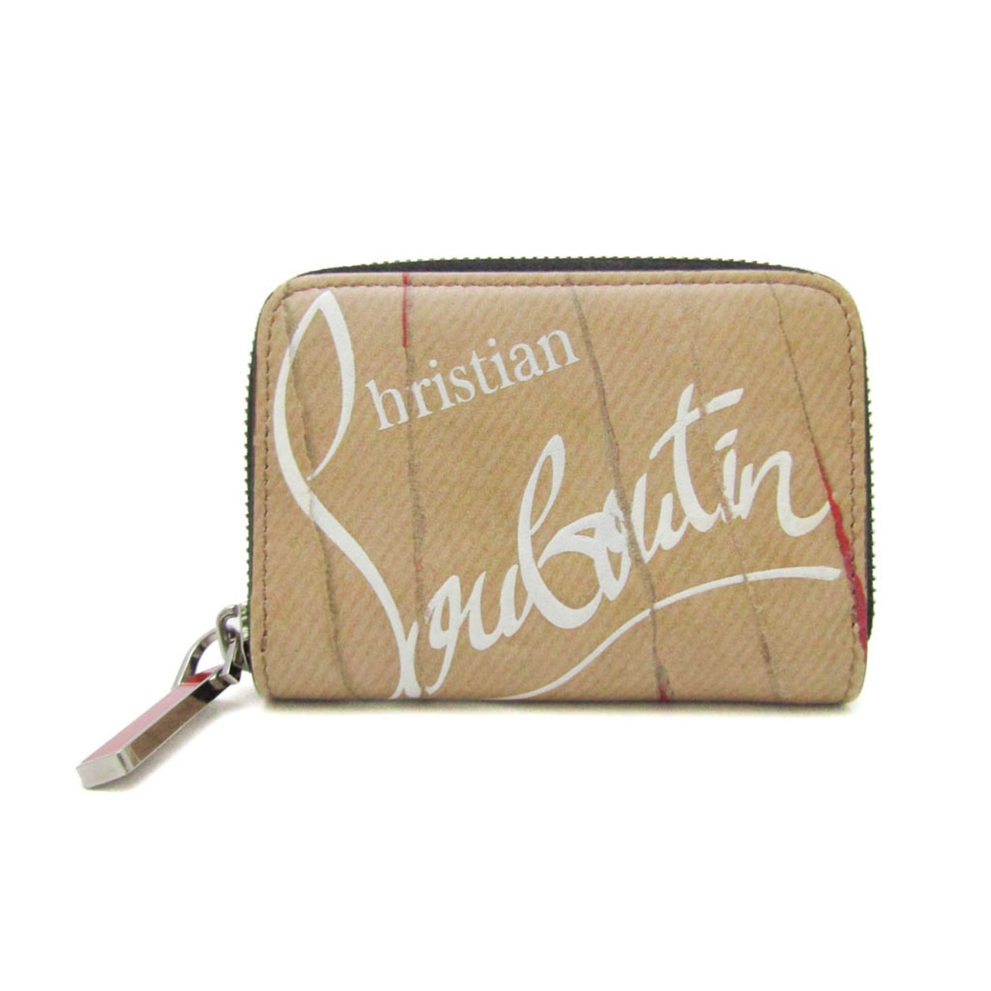 Christian Louboutin Ruby In Progress Women,Men Leather Coin Purse/coin Case Light Brown,Red Color