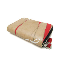 Christian Louboutin Ruby In Progress Women,Men Leather Coin Purse/coin Case Light Brown,Red Color