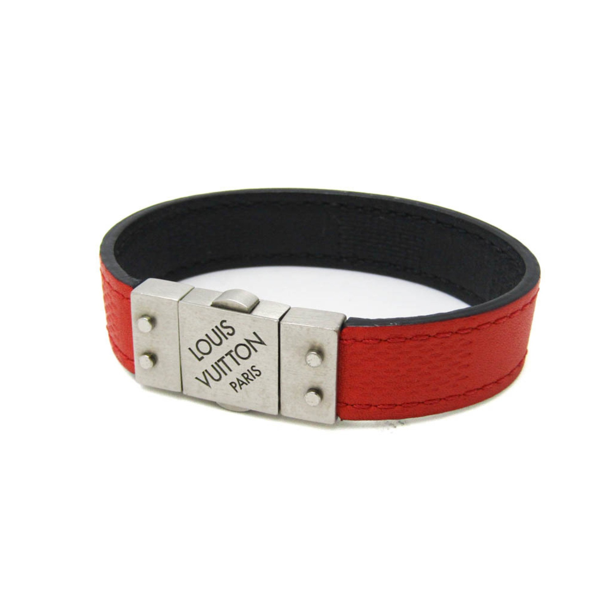 Louis Vuitton Damier Bracelet Check It M6673E Leather Bangle Black,Red Color