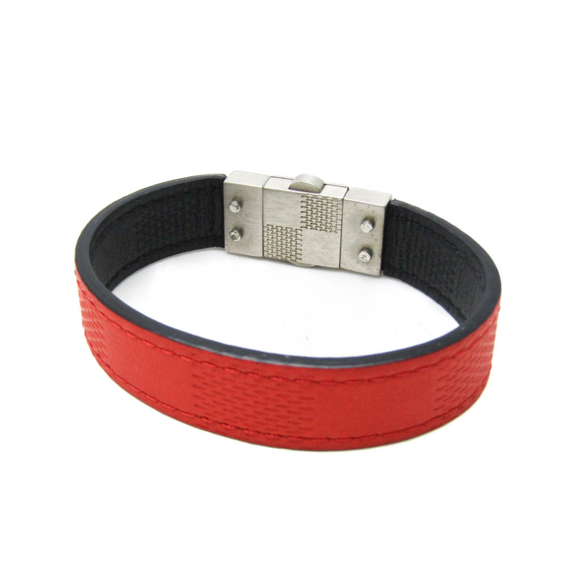 Louis Vuitton Damier Bracelet Check It M6673E Leather Bangle Black,Red Color