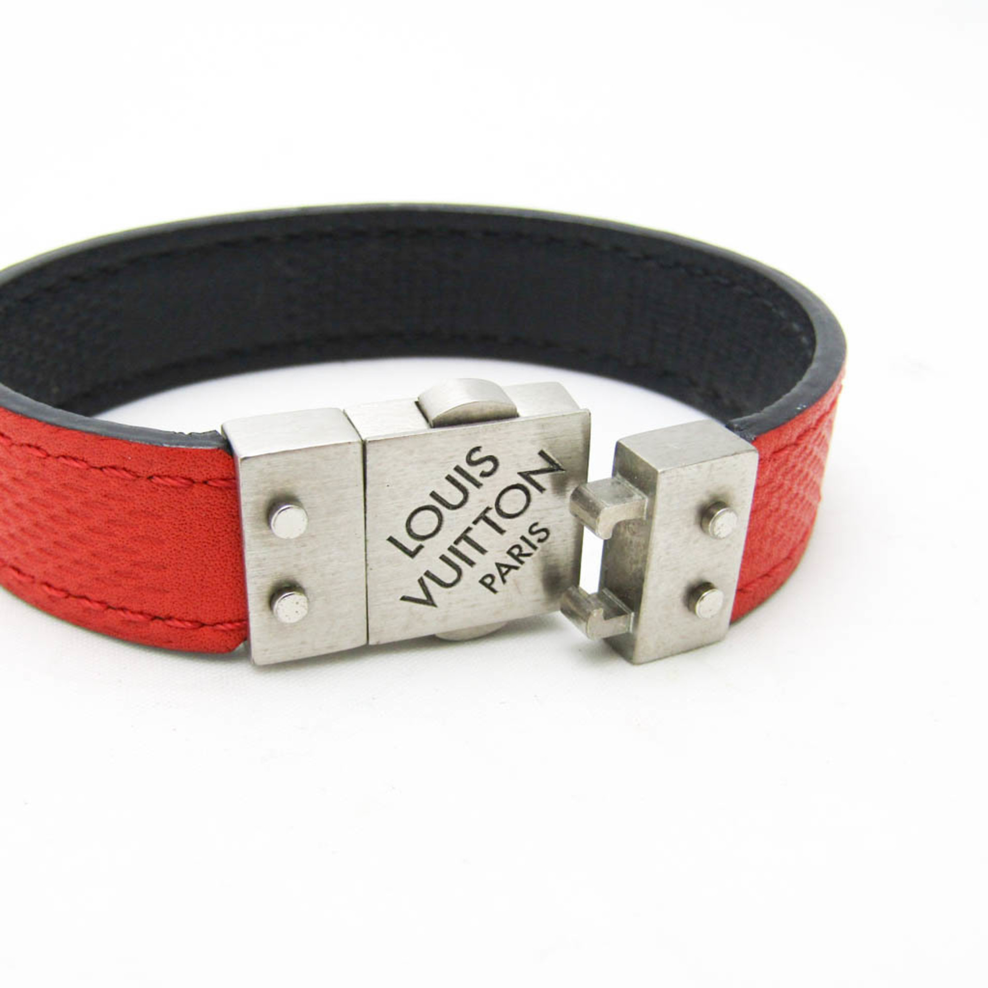 Louis Vuitton Damier Bracelet Check It M6673E Leather Bangle Black,Red Color