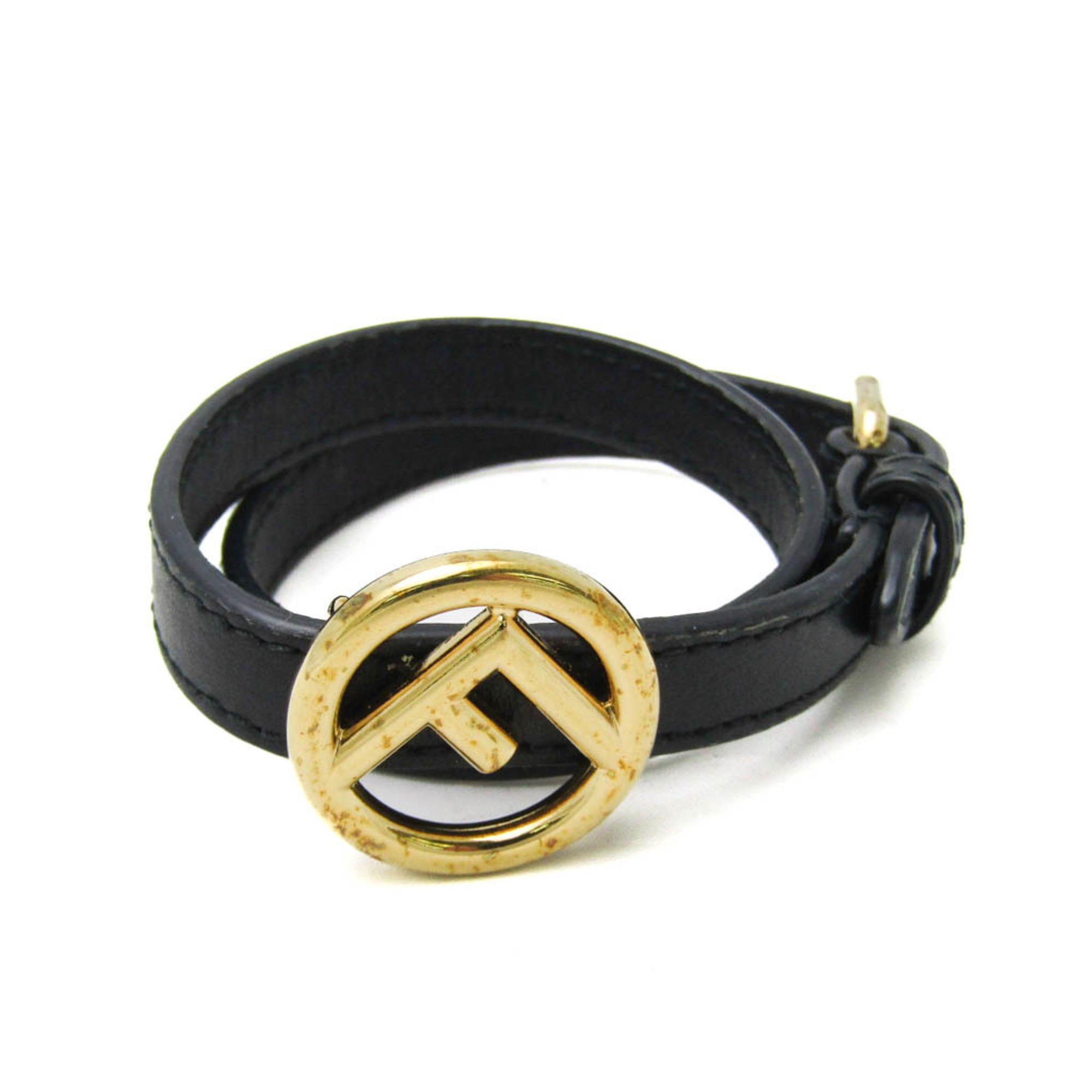 Fendi F Is 8AG739 Leather,Metal Charm Bracelet Black,Gold