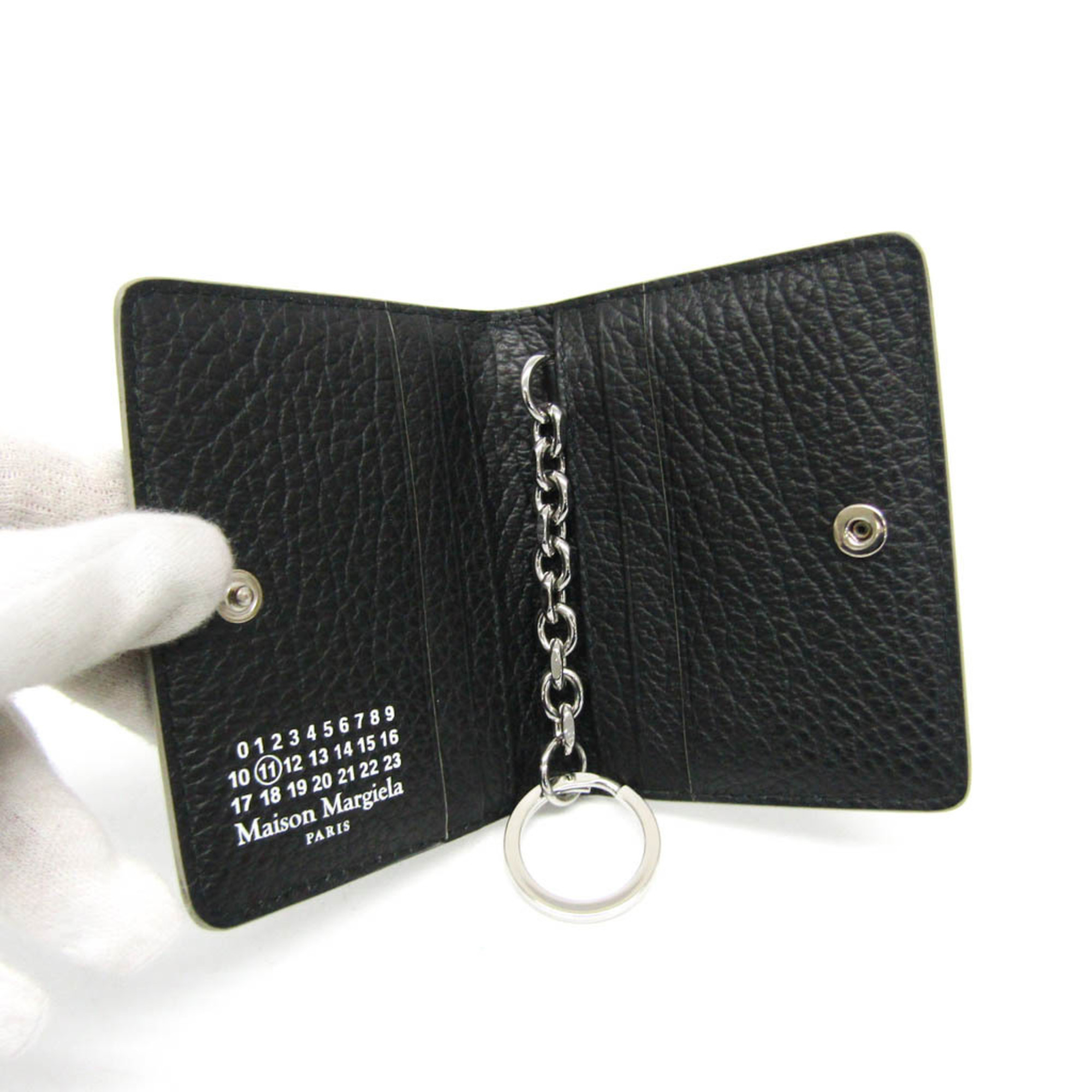 Maison Margiela With Key Ring S56UI0128 Leather Card Case Black,White