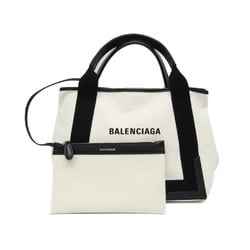 Balenciaga Navy Cabas S 339933 Women's Canvas,Leather Handbag Black,Off-white