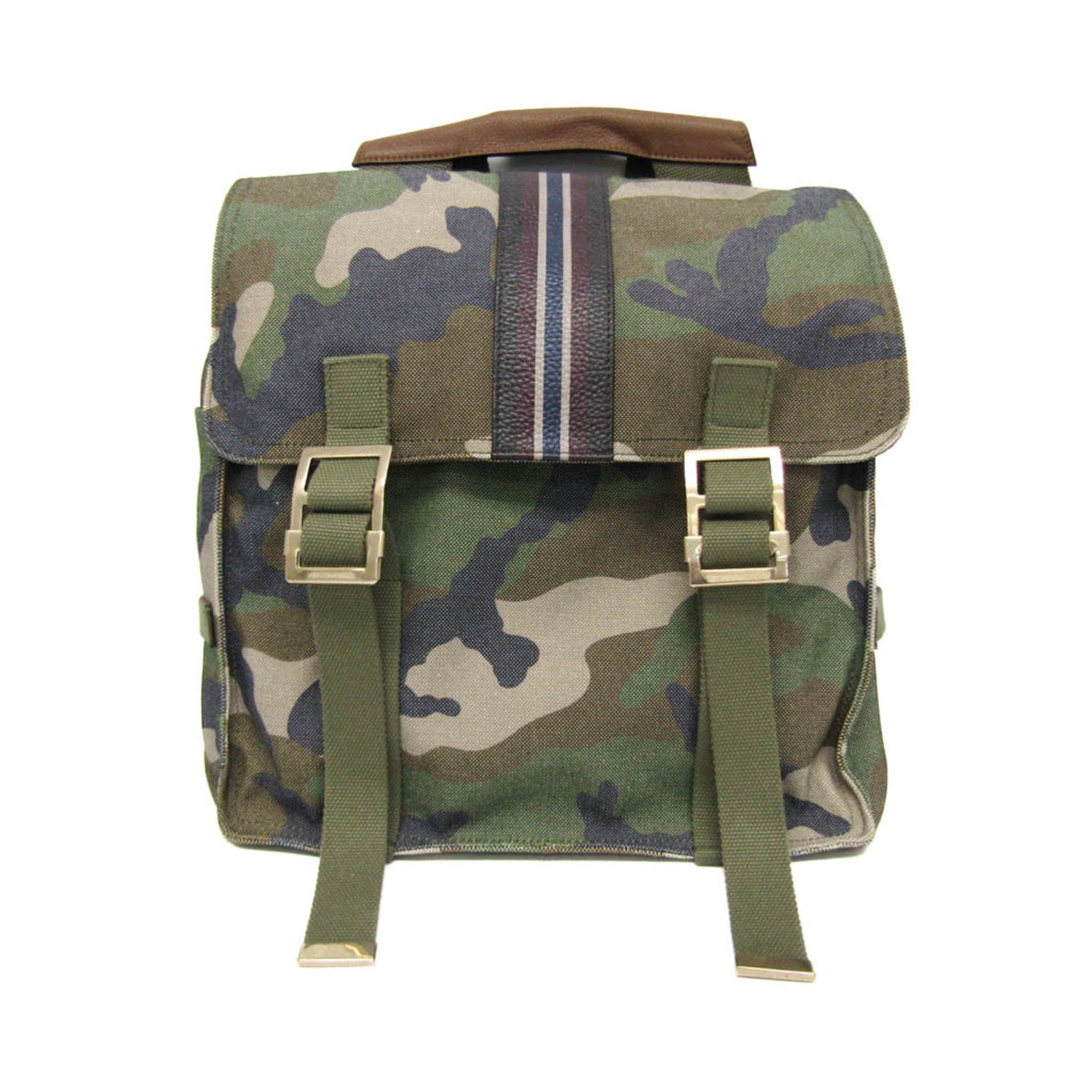 Valentino Garavani Military Women,Men Leather,Canvas Backpack Khaki