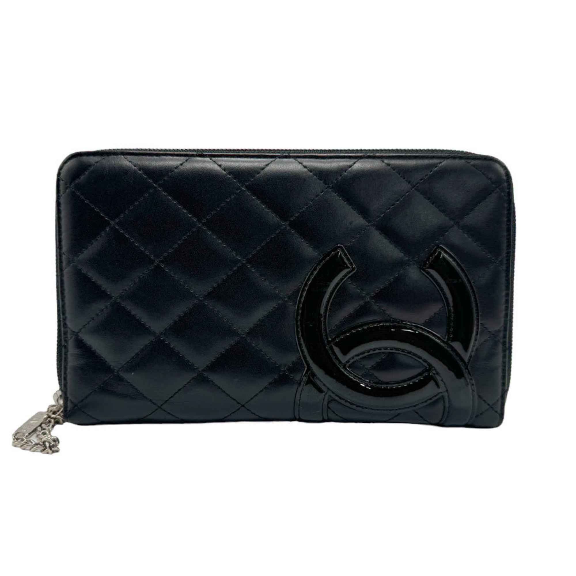 CHANEL Organizer Long Wallet Cambon Line Leather Patent Black Women's n0252