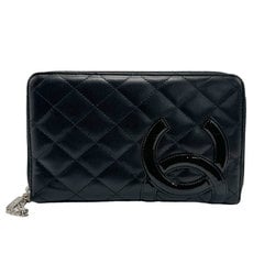 CHANEL Organizer Long Wallet Cambon Line Leather Patent Black Women's n0252