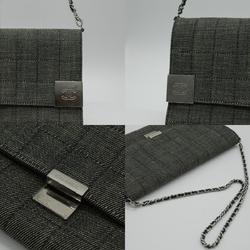 CHANEL Wallet Chain Chocolate Bar Coco Mark Denim Gray Silver Women's A17661 PD308