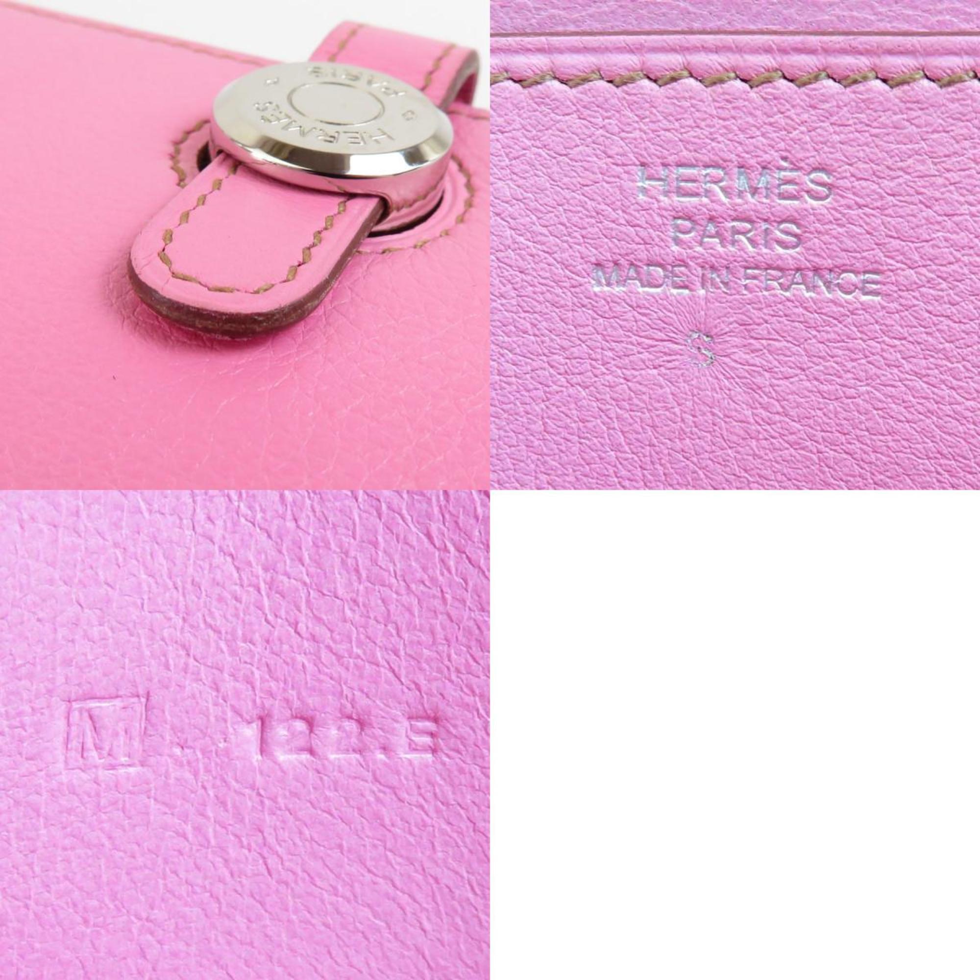 Hermes HERMES Long Wallet Dogon Leather Pink Silver Women's e59001g