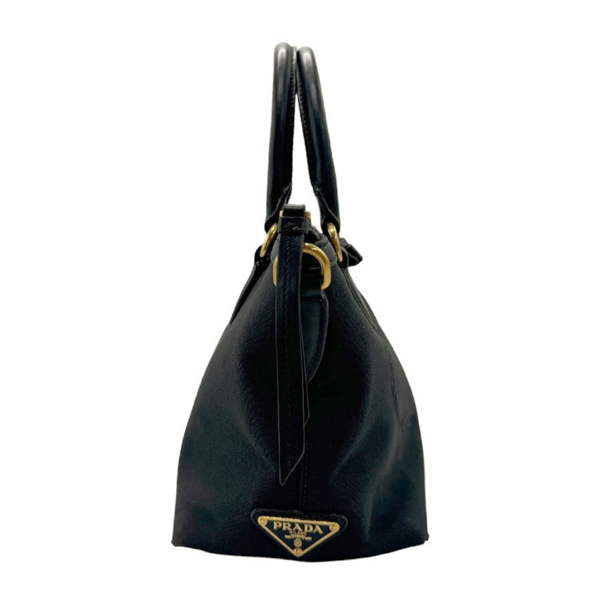 PRADA handbag canvas leather black gold ladies n0282