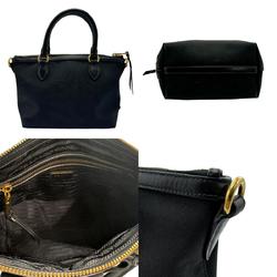 PRADA handbag canvas leather black gold ladies n0282