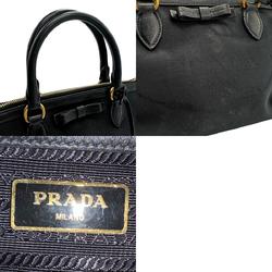 PRADA handbag canvas leather black gold ladies n0282