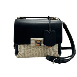 BALENCIAGA Handbag Shoulder Bag Le Dis Soft Cartab Leather Raffia Black Beige Women's n0245