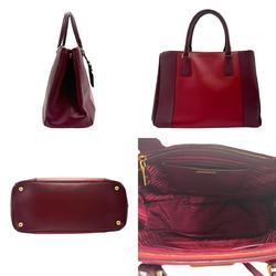 PRADA handbag shoulder bag leather burgundy red gold ladies z2212