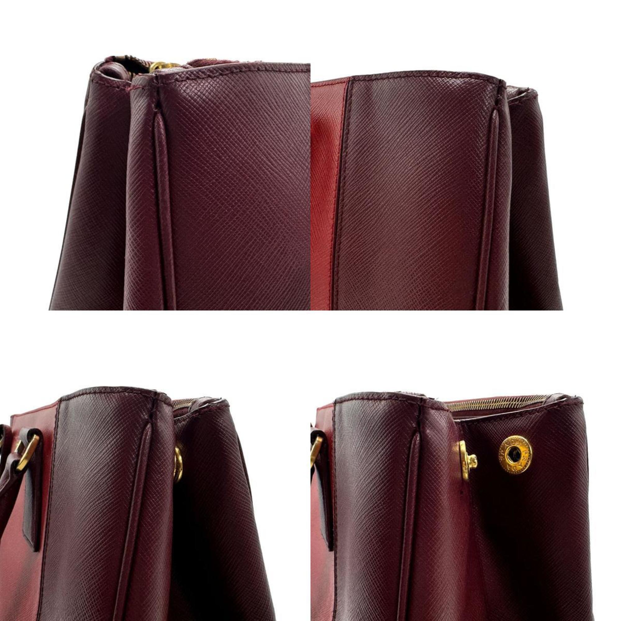 PRADA handbag shoulder bag leather burgundy red gold ladies z2212