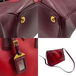 PRADA handbag shoulder bag leather burgundy red gold ladies z2212