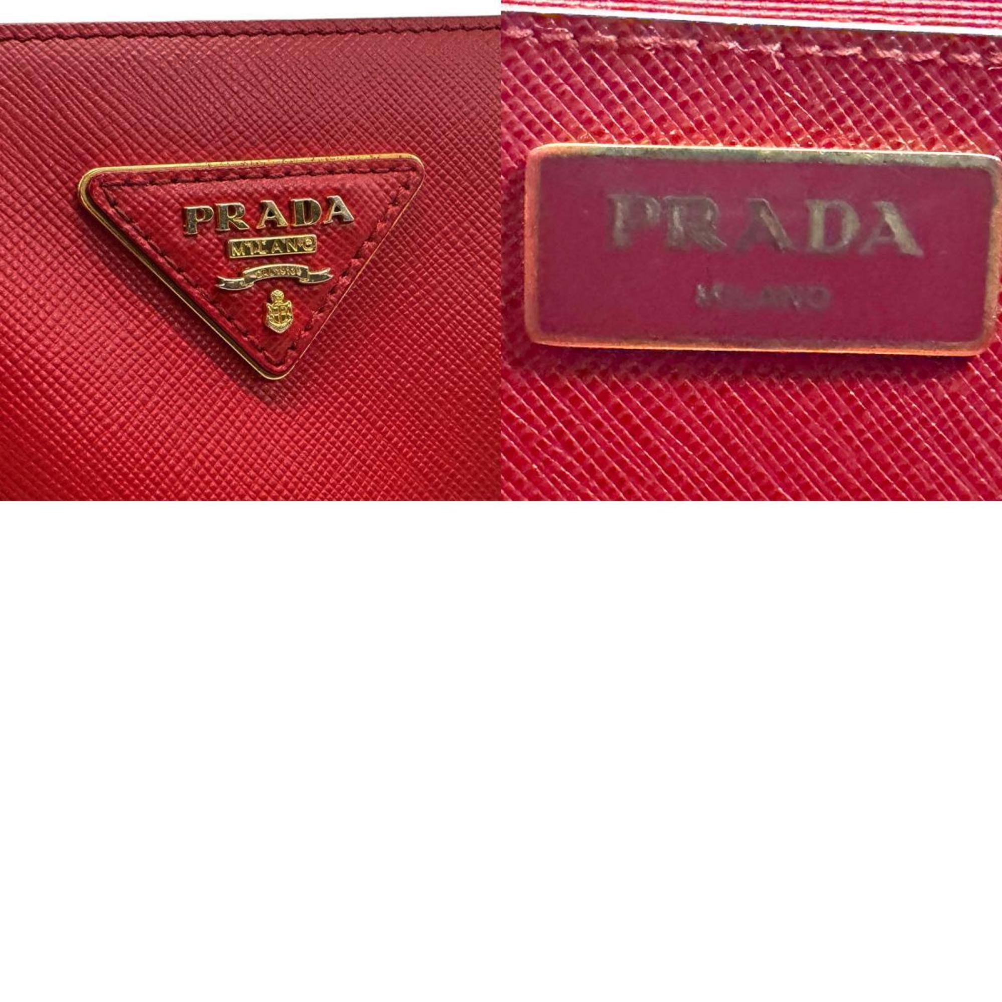 PRADA handbag shoulder bag leather burgundy red gold ladies z2212